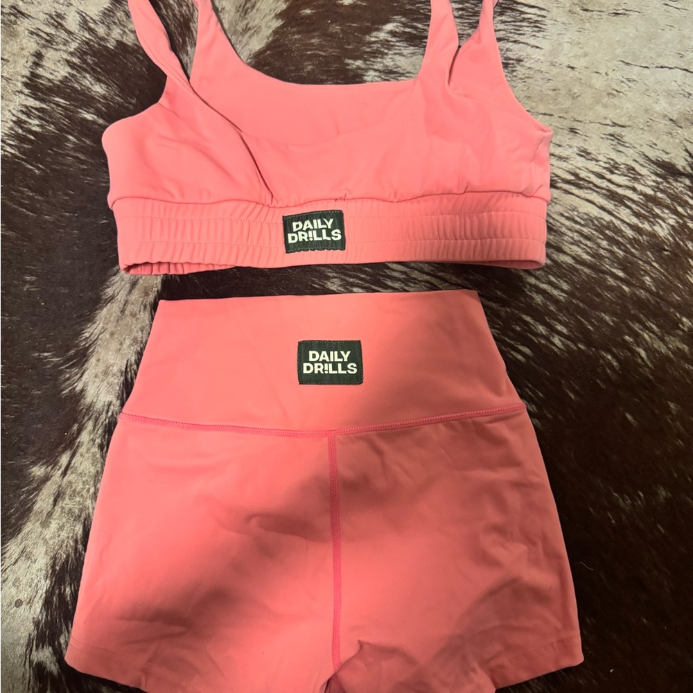 Daily Drills Coral Sports Bra & High-Waist Shorts Set